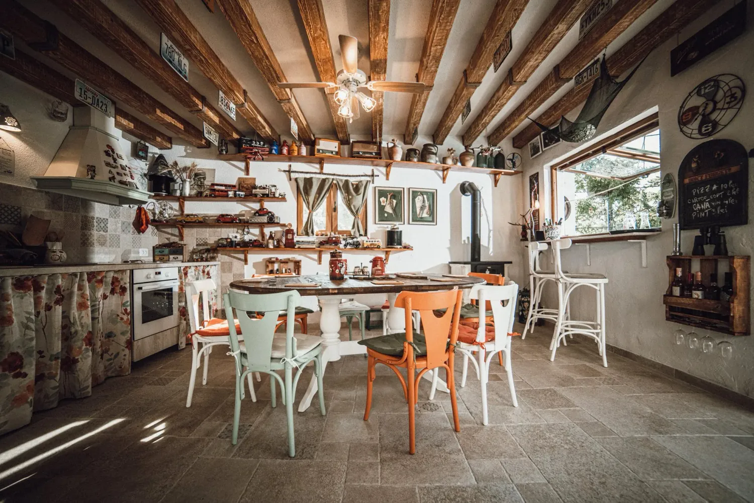 Wooden seating in a hospitality interior