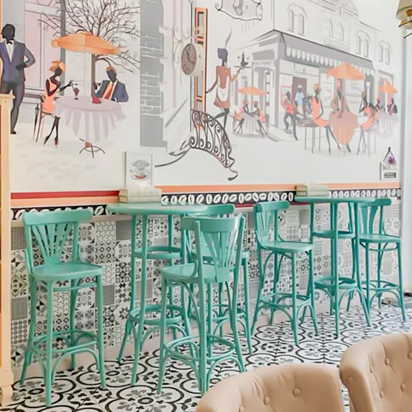 Turquoise bentwood bar stool